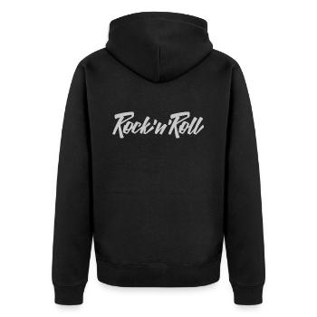 rock n roll,hardrock, basser, heavy - Unisex Premium Bio Zip Hoodie - Schwarz - Hinten - Nico (187cm)