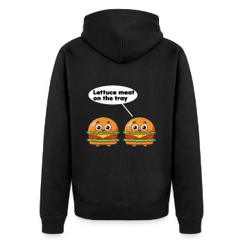 Salatfleisch auf dem Tablett lustiges Burger-Wortspiel - Unisex Premium Bio Zip Hoodie - Schwarz - Hinten - Nico (187cm)