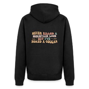 Ich habe noch nie einen Berglöwen getötet, aber ich habe einen Husten geweckt - Unisex Premium Bio Zip Hoodie - Schwarz - Hinten - Nico (187cm)