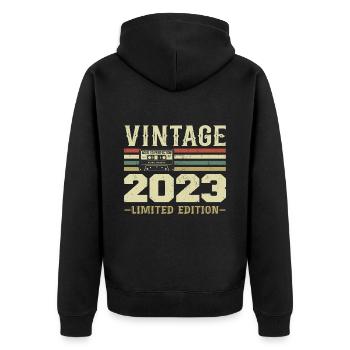 Vintage 2023 Rétro Cadeau D’anniversaire 2023 - Veste à capuche bio Premium Unisexe - noir - Dos - Nico (187cm)