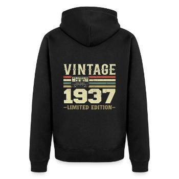 Vintage 1937 Retro 1937 Birthday Gift - Unisex Premium Organic Zip Hoodie - black - Back - Nico (187cm)