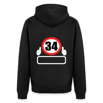 34 Anniversaire Panneau de signalisation 34 ans Votre nom - Veste à capuche bio Premium Unisexe - noir - Dos - Nico (187cm)