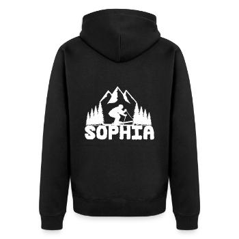 Skieur Prénom Sophia Nom Sports d’hiver - Veste à capuche bio Premium Unisexe - noir - Dos - Nico (187cm)