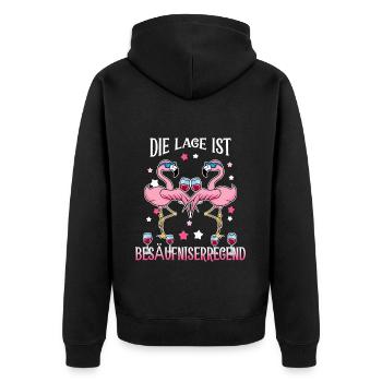 Betrunkene Flamingos - Unisex Premium Bio Zip Hoodie - Schwarz - Hinten - Nico (187cm)
