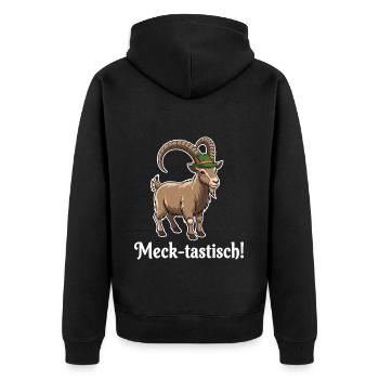 Meck-tastisch ! - Unisex Premium Bio Zip Hoodie - Schwarz - Hinten - Nico (187cm)