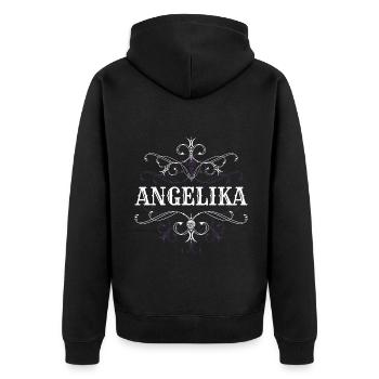 Angelika Name Vorname Personalisiert - Unisex Premium Bio Zip Hoodie - Schwarz - Hinten - Nico (187cm)