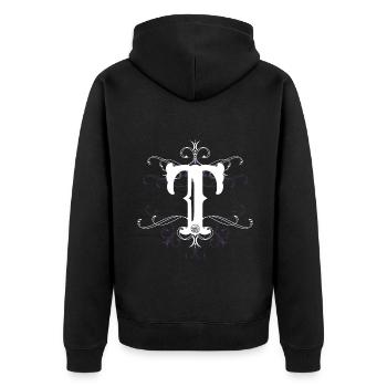 Buchstabe T Buchstabe-T - Unisex Premium Bio Zip Hoodie - Schwarz - Hinten - Nico (187cm)