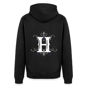 Buchstabe H Buchstabe-H - Unisex Premium Bio Zip Hoodie - Schwarz - Hinten - Nico (187cm)