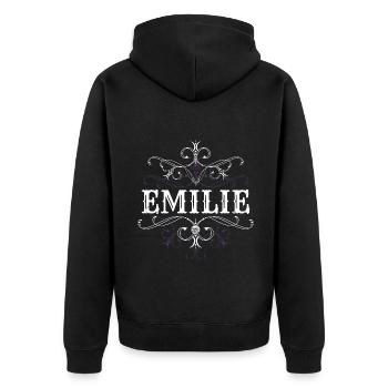 Emilie Name Vorname Personalisiert - Unisex Premium Bio Zip Hoodie - Schwarz - Hinten - Nico (187cm)