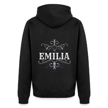 Emilia Name Vorname Personalisiert - Unisex Premium Bio Zip Hoodie - Schwarz - Hinten - Nico (187cm)