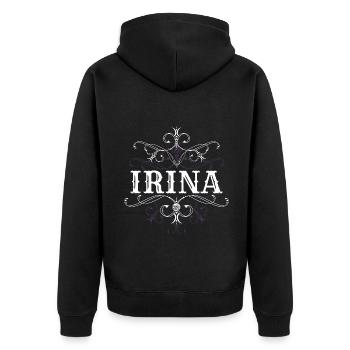 Irina Name Vorname Personalisiert - Unisex Premium Bio Zip Hoodie - Schwarz - Hinten - Nico (187cm)