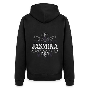 Jasmina Name Vorname Personalisiert - Unisex Premium Bio Zip Hoodie - Schwarz - Hinten - Nico (187cm)