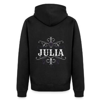 Julia Name Vorname Personalisiert - Unisex Premium Bio Zip Hoodie - Schwarz - Hinten - Nico (187cm)