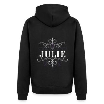 Julie Name Vorname Personalisiert - Unisex Premium Bio Zip Hoodie - Schwarz - Hinten - Nico (187cm)