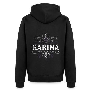 Karina Name Vorname Personalisiert - Unisex Premium Bio Zip Hoodie - Schwarz - Hinten - Nico (187cm)