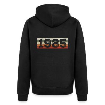Jahrgang 1985 Retro 1985 Geburtstagsgeschenk - Unisex Premium Bio Zip Hoodie - Schwarz - Hinten - Nico (187cm)