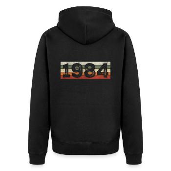 Jahrgang 1984 Retro 1984 Geburtstagsgeschenk - Unisex Premium Bio Zip Hoodie - Schwarz - Hinten - Nico (187cm)
