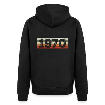 Vintage, 1970er Jahre, Retro, 1970er Jahre, Geburtstagsgeschenk - Unisex Premium Bio Zip Hoodie - Schwarz - Hinten - Nico (187cm)