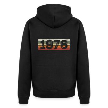 Jahrgang 1976 Retro 1976 Geburtstagsgeschenk - Unisex Premium Bio Zip Hoodie - Schwarz - Hinten - Nico (187cm)