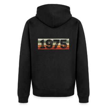 Jahrgang 1975 Retro 1975 Geburtstagsgeschenk - Unisex Premium Bio Zip Hoodie - Schwarz - Hinten - Nico (187cm)