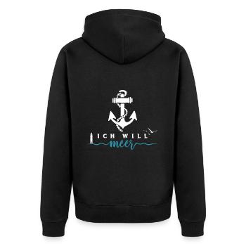 Ich will Meer - Anker Wellen Nordsee - Unisex Premium Bio Zip Hoodie - Schwarz - Hinten - Nico (187cm)
