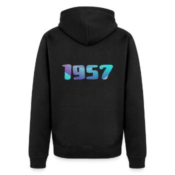 Geburtstagsgeschenk 1957 Jahrgang 1957 Retro 1957 - Unisex Premium Bio Zip Hoodie - Schwarz - Hinten - Nico (187cm)