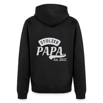 Stolzer Papa est. 2025 - Unisex Premium Bio Zip Hoodie - Schwarz - Hinten - Nico (187cm)