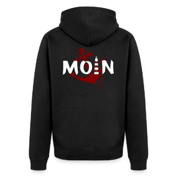 Moin Leuchtturm Anker - Unisex Premium Bio Zip Hoodie - Schwarz - Hinten - Nico (187cm)