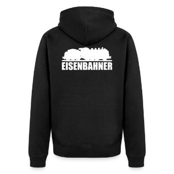 Eisenbahner - Unisex Premium Bio Zip Hoodie - Schwarz - Hinten - Nico (187cm)