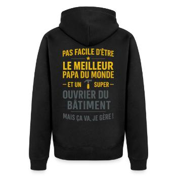 Papa ouvrier du bâtiment cadeau fête des pères - Veste à capuche bio Premium Unisexe - noir - Dos - Nico (187cm)