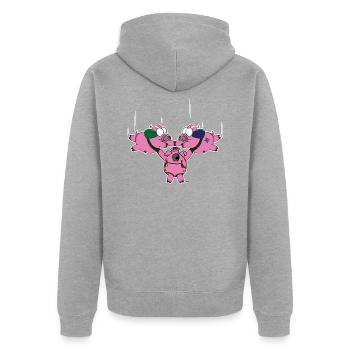 Hybrid Poops - Unisex Premium Bio Zip Hoodie - Grau meliert - Hinten - Nico (187cm)