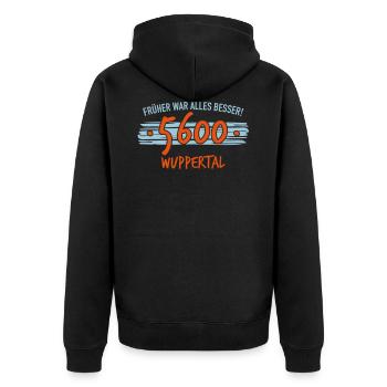 Früher 5600 Wuppertal - Unisex Premium Bio Zip Hoodie - Schwarz - Hinten - Nico (187cm)