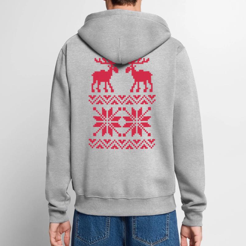Elch-Muster-Weihnachtspullover Unisex Premium Bio Zip Hoodie