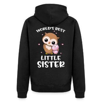 World's Best Little Sister - Kleine Schwester Eule - Unisex Premium Bio Zip Hoodie - Schwarz - Hinten - Nico (187cm)