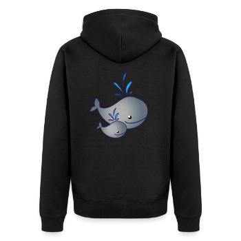 Wal Familie Whale Family am Wasser spritzen - Unisex Premium Bio Zip Hoodie - Schwarz - Hinten - Nico (187cm)