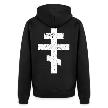 Russisch-Orthodoxes Kreuz Geschenk Gläubig Christ - Unisex Premium Bio Zip Hoodie - Schwarz - Hinten - Nico (187cm)