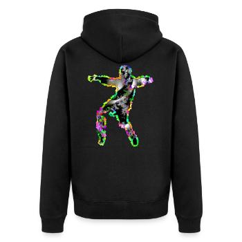 Fraktal & Regenbogen, Nerd Geschenk, Tänzer & bunt - Unisex Premium Bio Zip Hoodie - Schwarz - Hinten - Nico (187cm)