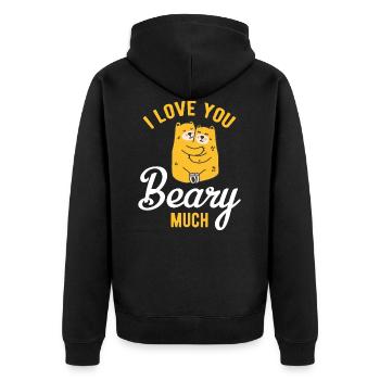 Paar Pärchen Partnerlook Design mit Bär Umarmng - Unisex Premium Bio Zip Hoodie - Schwarz - Hinten - Nico (187cm)