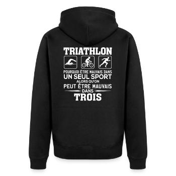 T-SHIRT DROLE HUMOUR TRIATHLON - Veste à capuche bio Premium Unisexe - noir - Dos - Nico (187cm)