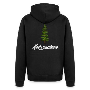 Ich bin Holzrücker - Unisex Premium Bio Zip Hoodie - Schwarz - Hinten - Nico (187cm)