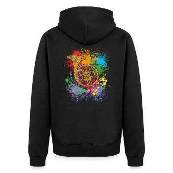Horn - French Horn - Jagdhorn - Unisex Premium Bio Zip Hoodie - Schwarz - Hinten - Nico (187cm)