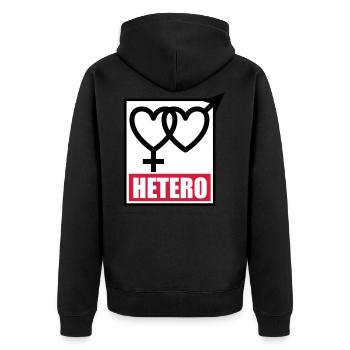 04 HETERO Herzen Liebe Love Heterosexuell - Unisex Premium Bio Zip Hoodie - Schwarz - Hinten - Nico (187cm)