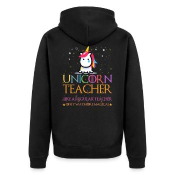 Unicorn Teacher Shirts - Veste à capuche bio Premium Unisexe - noir - Dos - Nico (187cm)