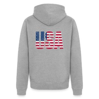 États-Unis United States of America - Veste à capuche bio Premium Unisexe - gris chiné - Dos - Nico (187cm)