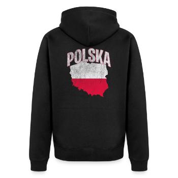 Polska Polen Poland - Unisex Premium Bio Zip Hoodie - Schwarz - Hinten - Nico (187cm)