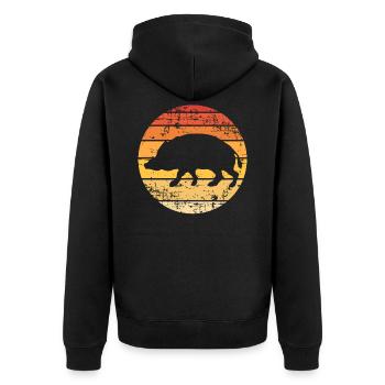 Wildschwein - Unisex Premium Bio Zip Hoodie - Schwarz - Hinten - Nico (187cm)