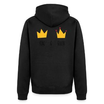 King and Queen Krone Herz Braut Bräutigam Mr Mrs & - Unisex Premium Bio Zip Hoodie - Schwarz - Hinten - Nico (187cm)