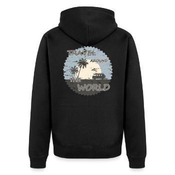 Travel around the World - Unisex Premium Bio Zip Hoodie - Schwarz - Hinten - Nico (187cm)