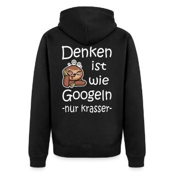Denken Ist Wie Googeln Faul Faultier - Unisex Premium Bio Zip Hoodie - Schwarz - Hinten - Nico (187cm)