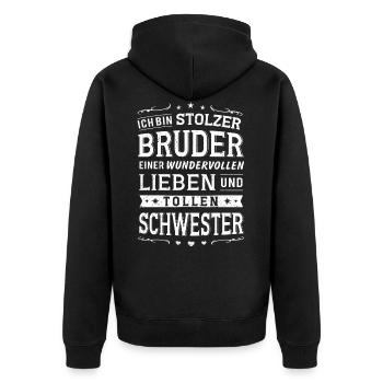 Bruder Stolzer Bruder einer Schwester Geschenk - Unisex Premium Bio Zip Hoodie - Schwarz - Hinten - Nico (187cm)